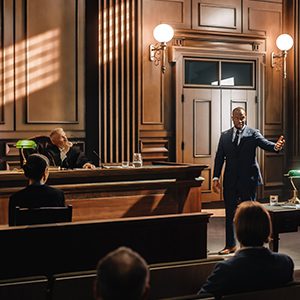 lawyer addressing court